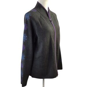 Eddie Bauer Sport Cardigan Sweater Full Zip Snowflake Women's XL Gray Fair Isle
